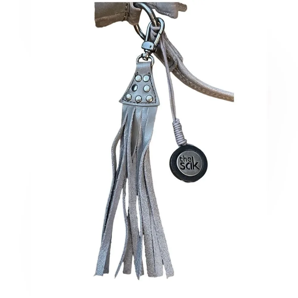 The Sak Indio Grey Leather Studded Hobo Bag With Tassel